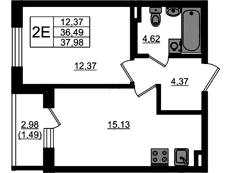 1-комнатная квартира 37.98 м², 1/4 эт., ЖК «Новая история»